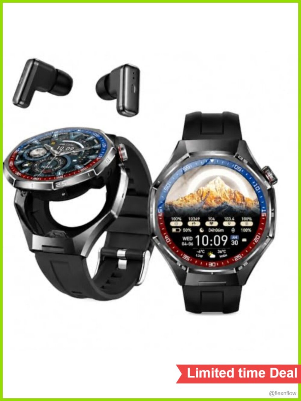 2in1 Smart Watch Built-in Earbuds Bluetooth Call Fitness Tracker